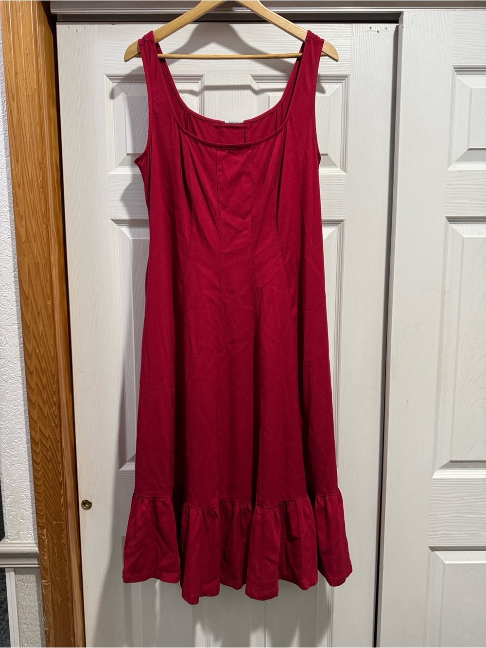 Ava & Viv Cherry Red Scoop Neck Dress with Ruffle Detail - Picture 6 of 6